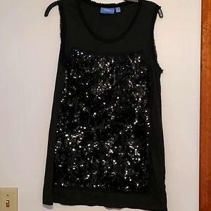 Simply  Vera Vera Wang black sequined top with fringed accent L